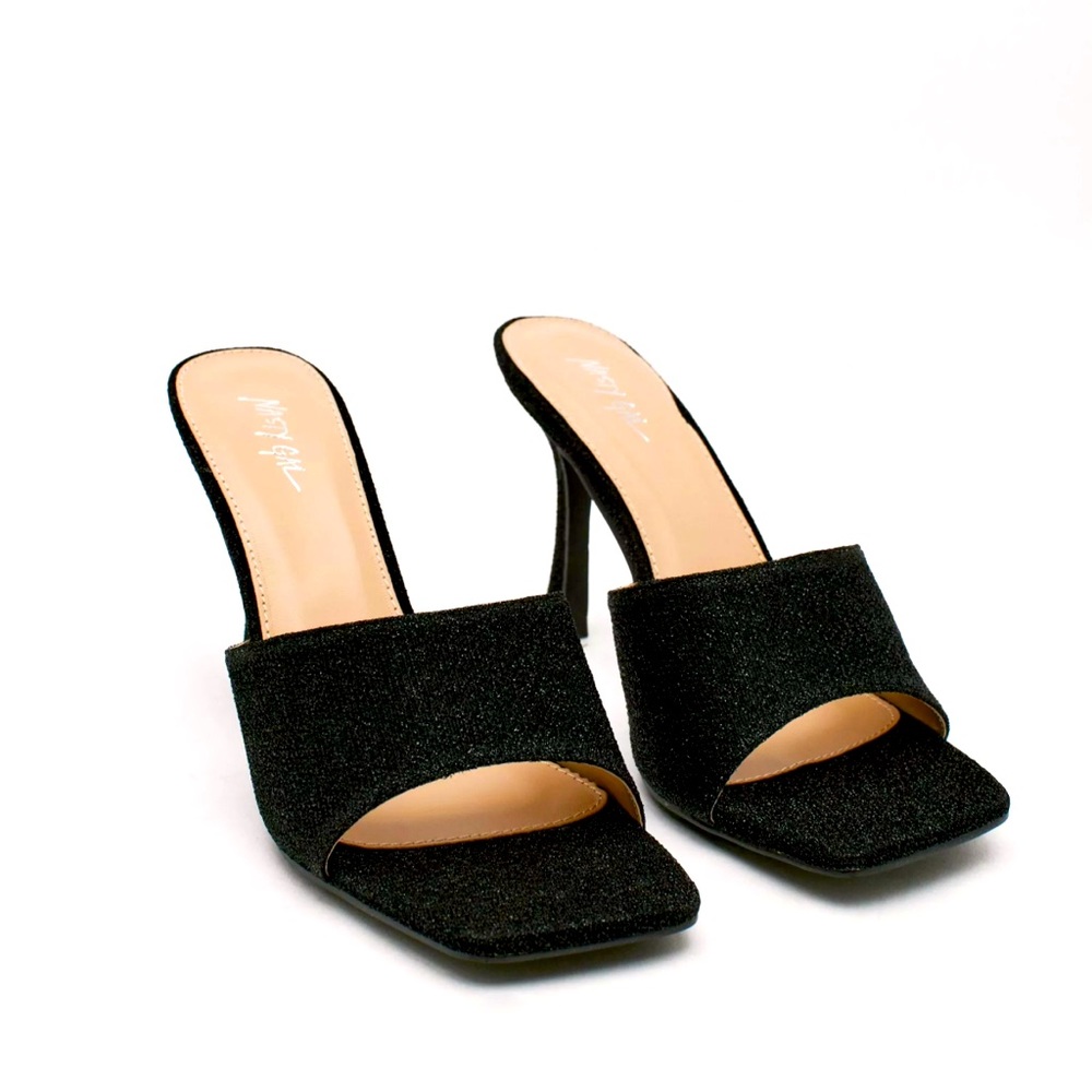 Sparkle Square Toe Heel Mules